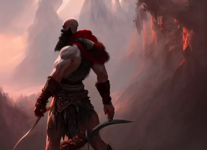 Image similar to Kratos, God of War, extremely detailed digital painting, in the style of Fenghua Zhong and Ruan Jia and jeremy lipking and Peter Mohrbacher, mystical colors, rim light, beautiful Lighting, 8k, stunning scene, raytracing, octane, trending on artstation