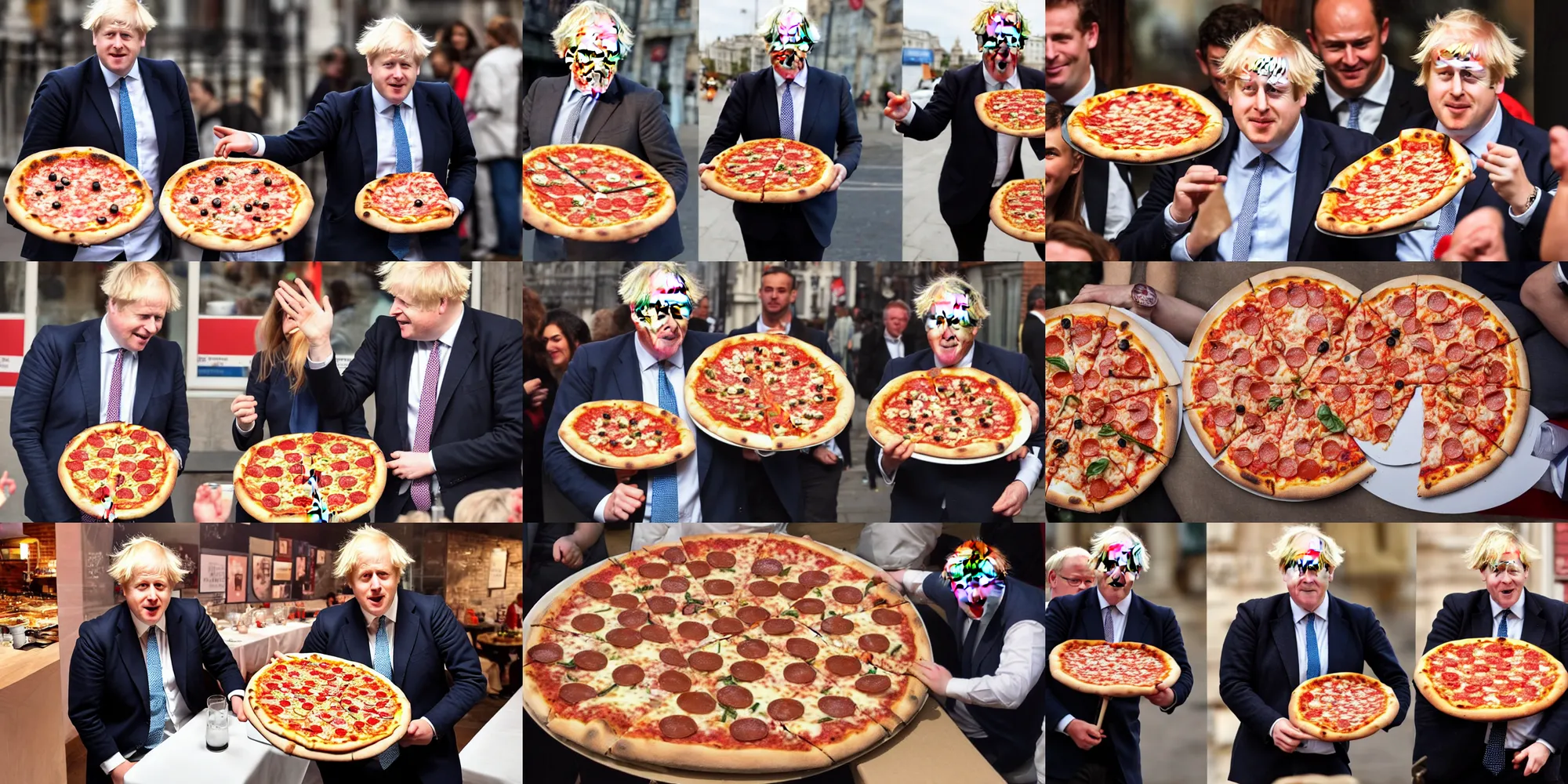 Prompt: a pizza topped with boris johnson