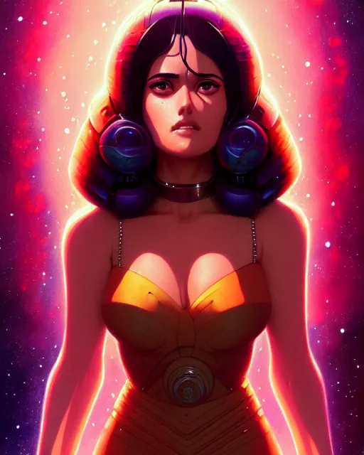 Image similar to galactic empress salma hayek, portrait shinkai makoto studio ghibli studio key hideaki anno sakimichan stanley artgerm lau rossdraws james jean marc simonetti elegant highly detailed digital painting artstation pixiv