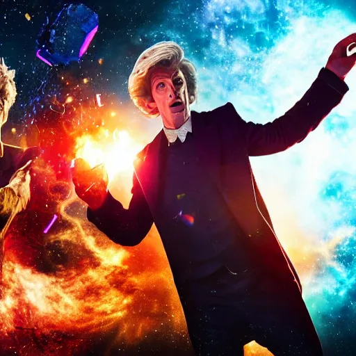 Prompt: doctor who smashing a tv, photography, 8 k,