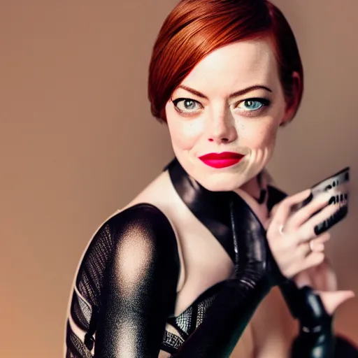 Prompt: Emma Stone as Catwoman, promo material, XF IQ4, 150MP, 50mm, F1.4, ISO 200, 1/160s, natural light, Adobe Lightroom, photolab, Affinity Photo, PhotoDirector 365