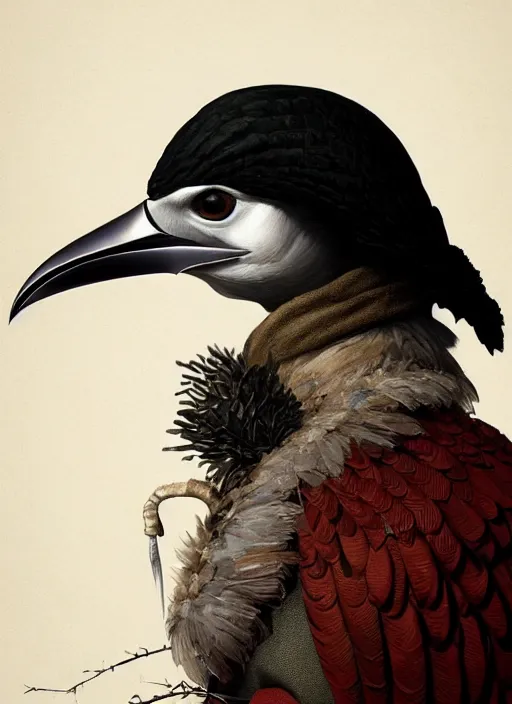 Prompt: rpg! profile! portrait of humanoid bird on white background, beak, feathers, white!! clothes, plague doctor, intricate, highly detailed, digital painting, artstation, concept art, smooth, sharp focus, illustration, art by norman rockwell emiliano ponzi andrey remnev yoann lossel aaron jasinski, 8 k