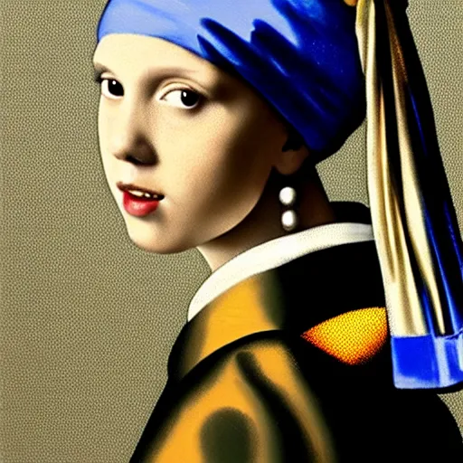 Image similar to Painting of Millie Bobby Brown with the pearl earring by Johannes Vermeer