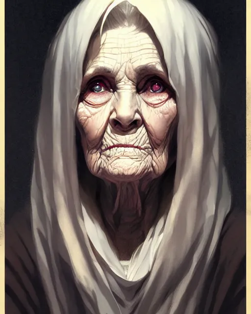 Image similar to a female necromancer old woman | | elderly - face, wrinkled face, realistic shaded perfect face, fine details. anime. realistic shaded lighting poster by greg rutkowski, magali villeneuve, artgerm, jeremy lipkin and michael garmash and rob rey