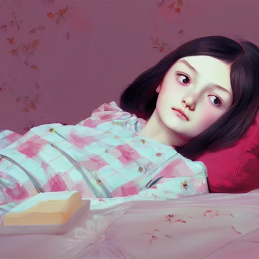 Image similar to little girl in pajama. digital artwork made by ilya kuvshinov, inspired by balthus, highly detailed, realistic,