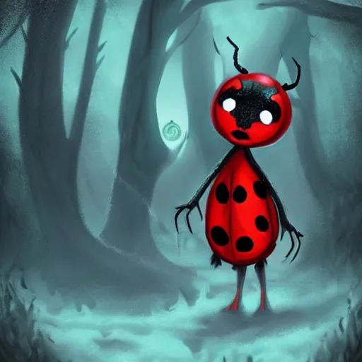 Prompt: ladybug as a monster, fantasy art style, scary atmosphere, nightmare - like dream