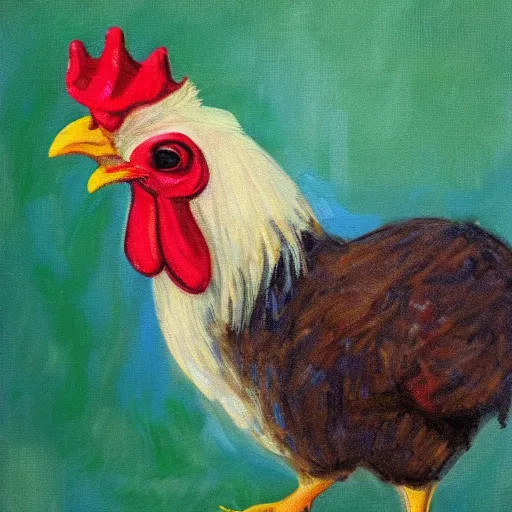 Image similar to a high quality photo of a chicken wearing a suit, Impressionism, 8k