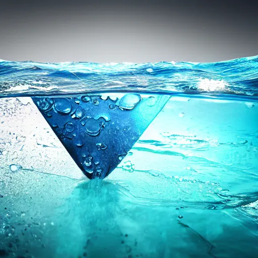 Prompt: water artwork manipulation inside the shape of an upside - down triangle on the ocean water, ray tracing, realistic water, focus, long shot, 8 k resolution, cinematic, water art photoshop