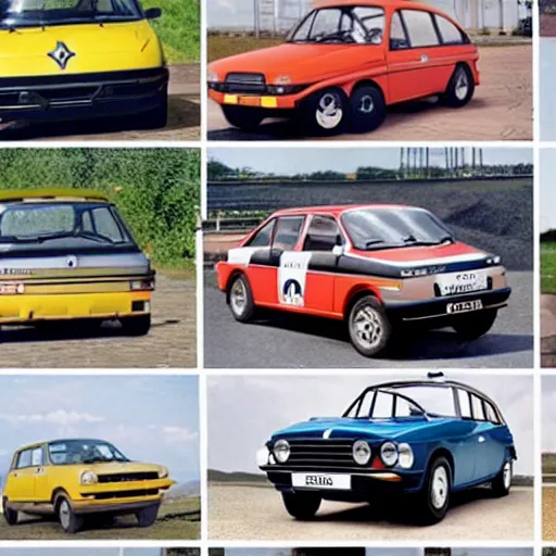 Image similar to all Renault cars from 1960 to 1990