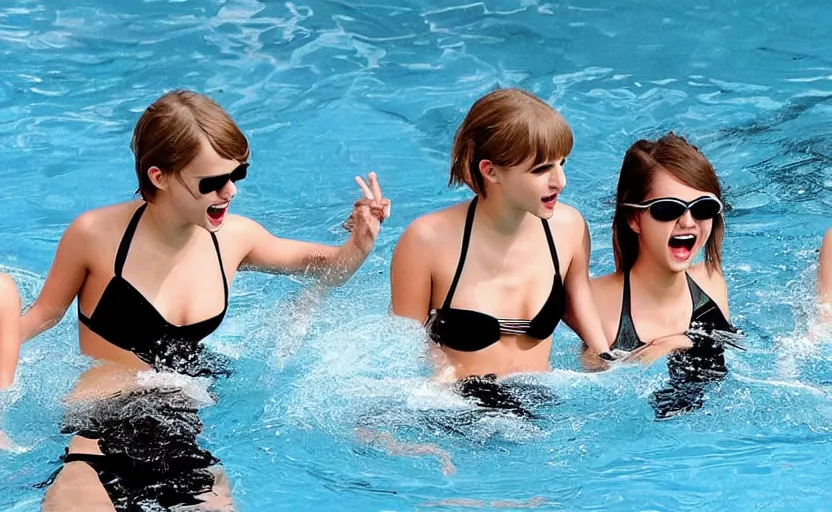 Image similar to emma watson, taylor swift, and selena gomez swim together