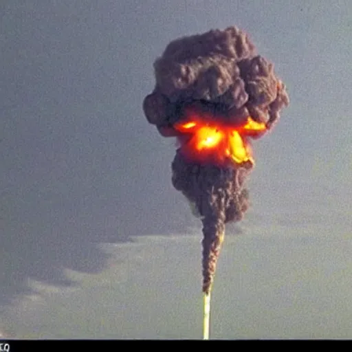 Image similar to atomic explosion, fireball, fireball explosion, 2 4 0 p footage, 2 0 0 6 youtube video, helicopter footage over city, fleeing crowds of people
