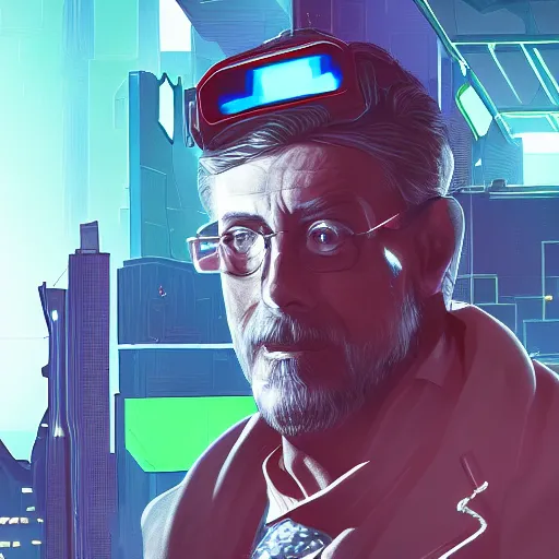Image similar to cyberpunk john hammond as the leader of a futuristic communist society, cybernetics, sharp lines, digital, artstation, colored in