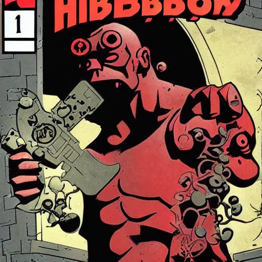 Prompt: hellboy comic book cover by mike mignola