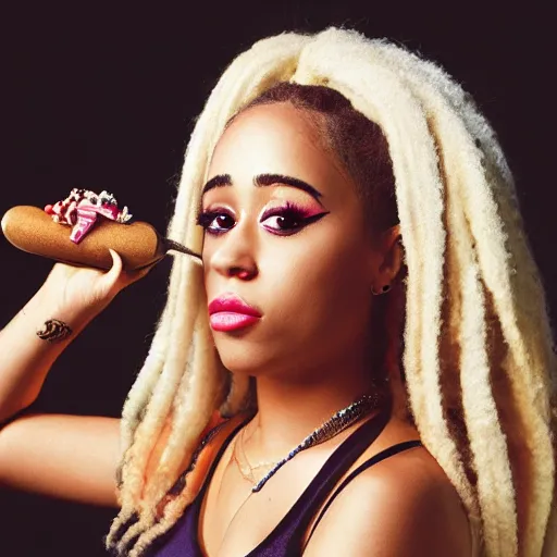 Image similar to Photo of Doja Cat holding a spoon in her hand, hyperrealistic