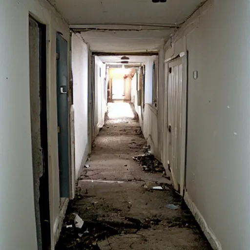 Prompt: neglected hallway, basement, office, craigslist photo