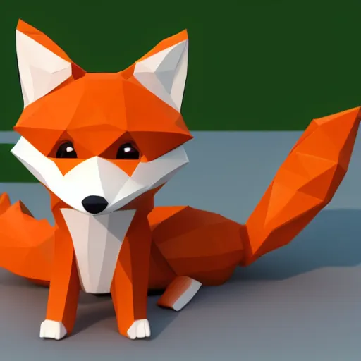 Image similar to Isometric 3d render of a fox, white background, ambient occlusion, cute, chibi proportions, low poly