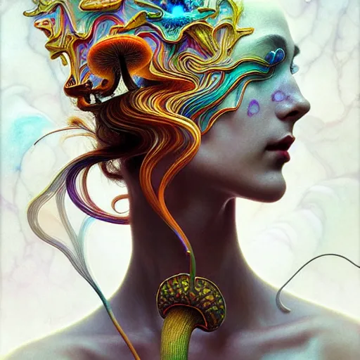 Prompt: An extremely psychedelic liquid marble ultra light, surreal, dramatic lighting, magic mushrooms, psilocybin, LSD, face, detailed, intricate, elegant, lithe, highly detailed, digital painting, artstation, concept art, smooth, sharp focus, illustration, art by Krenz Cushart and Artem Demura and alphonse mucha