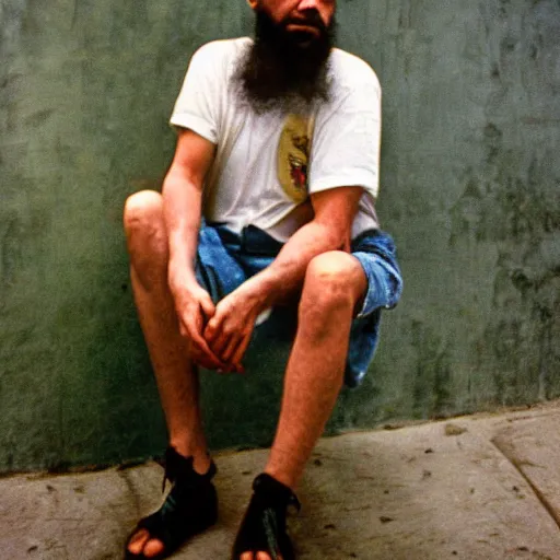 Prompt: fidel castro wearing denim shorts, full body portrait, 3 5 mm film, by nan goldin