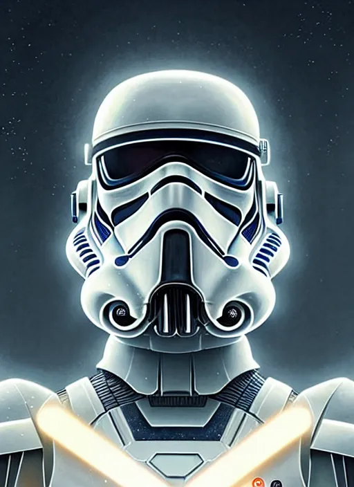 Image similar to symmetry!! portrait of strom trooper, star wars, sci - fi, glowing lights!! intricate, elegant, highly detailed, digital painting, artstation, concept art, smooth, sharp focus, illustration, art by artgerm and greg rutkowski and alphonse mucha