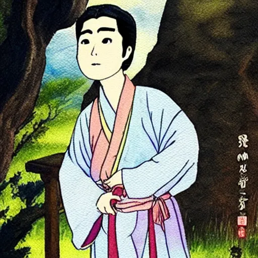 Image similar to ben shapiro in the tale of princess kaguya ( 2 0 1 3 ), beautiful, bright, smooth, wholesome, watercolor