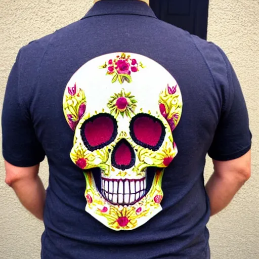 Image similar to flower skull on the back from a man