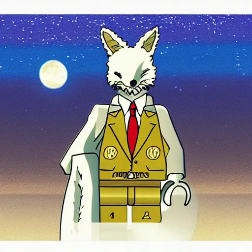 Prompt: Legoshi from Beastars standing at a moonlit beach, modern anime style