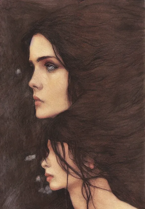 Image similar to portrait still, wind kissed picture, ashes, lament, by waterhouse, by blade runner,