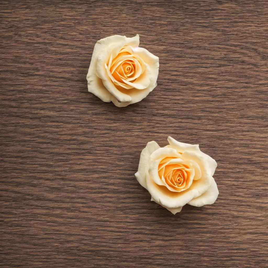 Image similar to close up view of a single rose flower on top of a wooden table, 8k, photorealistic, proper shading