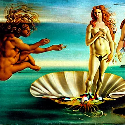 Image similar to The birth of Venus, painted by Salvador Dali