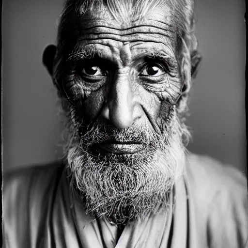 Image similar to black and white photo, portrait of 80 year old afghan man by richard avedon, realistic, Leica, medium format, cinematic lighting, wet plate photography, parallax, high resolution,
