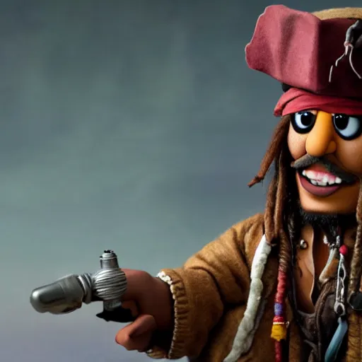 Image similar to A still of Jack Sparrow as a muppet, photo real, photographic, photograph, artstation, trending, award winning, epic lighting, featured