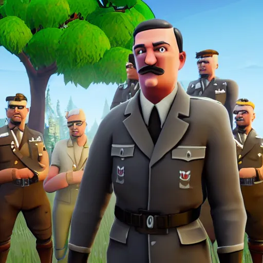 Image similar to screenshot of hitler in fortnite