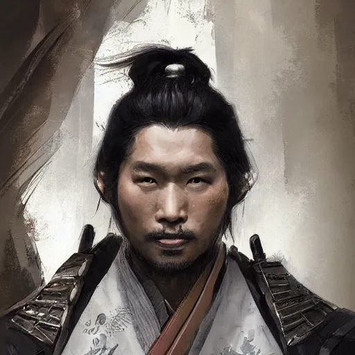 Image similar to a beautfiul award winning commission portrait of a samurai,digital art,art by greg rutkowski,character design by charles bowater,photorealistic,ross tran,hyperdetailed,detailed face,fascinating,2021,western comic style