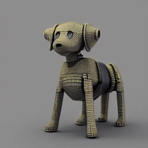 Prompt: dog robot wearing a large around its neck. 3 d render, oktane, post - processing, 8 k, cinematic lighting