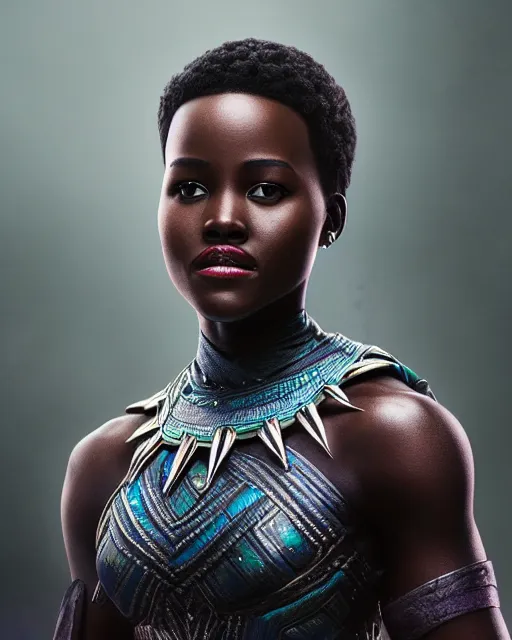 Prompt: 5 5 mm portrait photo of lupita nyongo as black panther. magical atmosphere. art by artgerm and greg rutkowski. highly detailed 8 k. intricate. lifelike. soft light. nikon d 8 5 0.