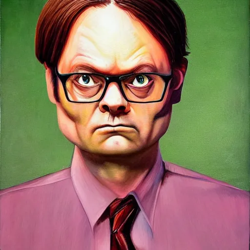 Image similar to A surrealistic painting of Dwight Schrute