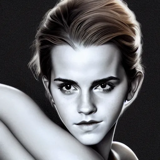 Prompt: Portrait of Emma Watson, intricate upper body, whole body, highly detailed, digital painting, artstation, concept art, smooth, sharp focus, illustration, art by Hajime Sorayama