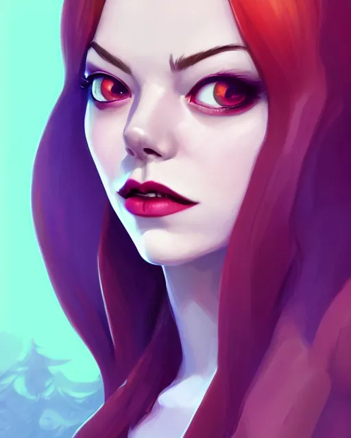 Image similar to a portrait of a beautiful full body Emma Stone vampire, art by lois van baarle and loish and ross tran and rossdraws and sam yang and samdoesarts and artgerm, digital art, highly detailed, intricate, sharp focus, Trending on Artstation HQ, deviantart, unreal engine 5, 4K UHD image