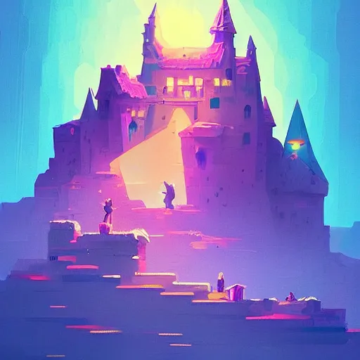 Image similar to a castle in a stunning sea by Anton Fadeev and Simon Stalenhag, purple scheme, trending on artstation