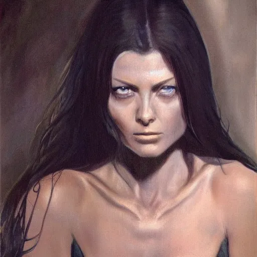 Prompt: ultra realistic portrait painting of samara from the ring, art by frank frazetta, 4 k, ultra realistic, highly detailed, epic lighting.