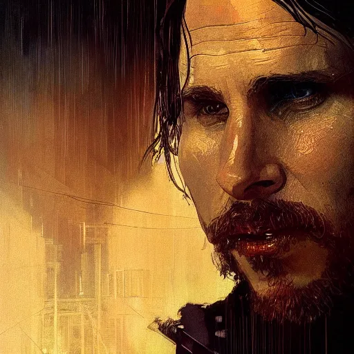 Image similar to christian bale, hyperrealistic portrait, bladerunner street, art of elysium by jeremy mann and alphonse mucha, fantasy art, photo realistic, dynamic lighting, artstation, poster, volumetric lighting, very detailed face, 4 k, award winning