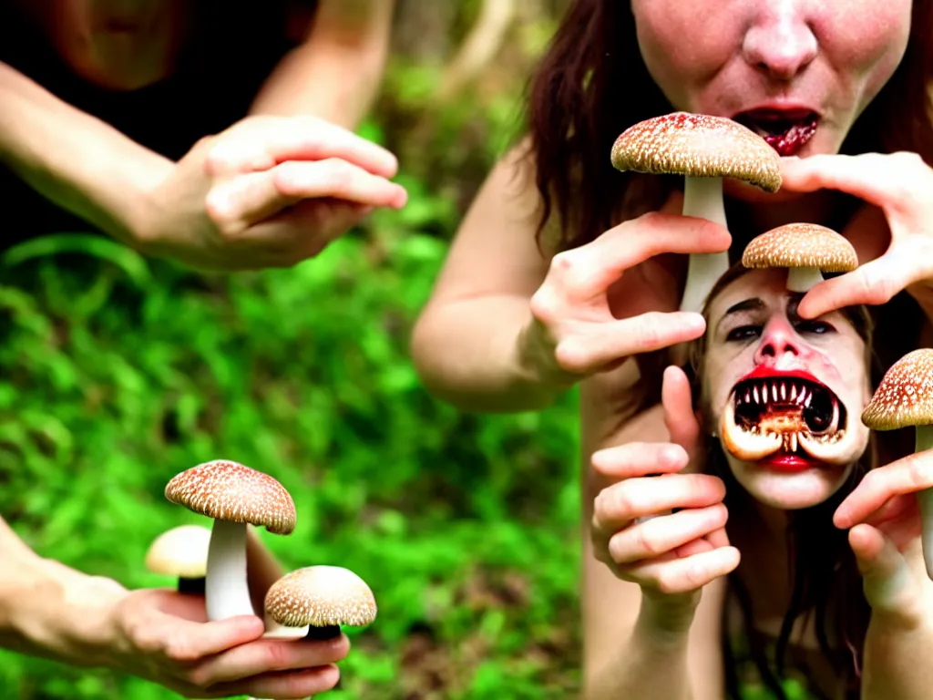 Image similar to human eating yourself with mushrooms