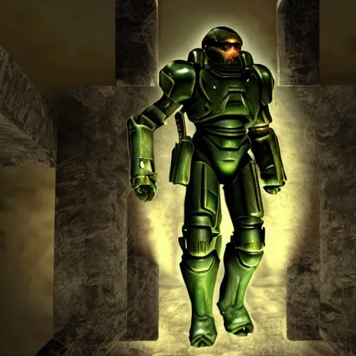 Prompt: doomguy rom doom 3, photography