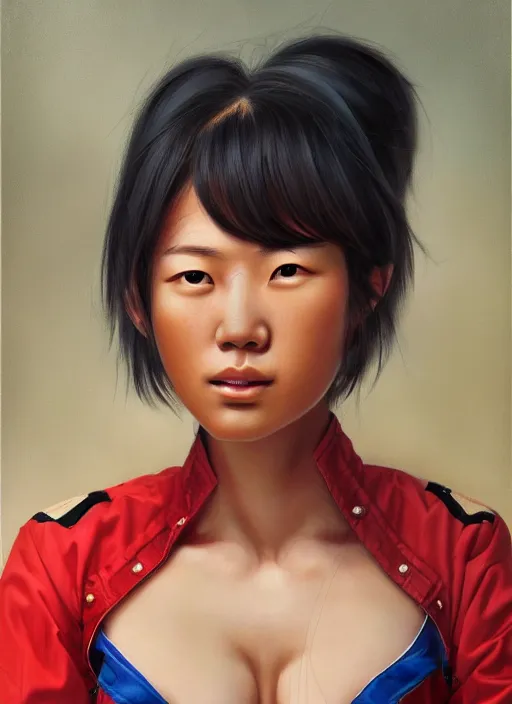 Image similar to a portrait of a korean woman merged with a fire truck, art by boris vallejo and greg danton and denys tsiperko, detailed, hyperrealism, artstation