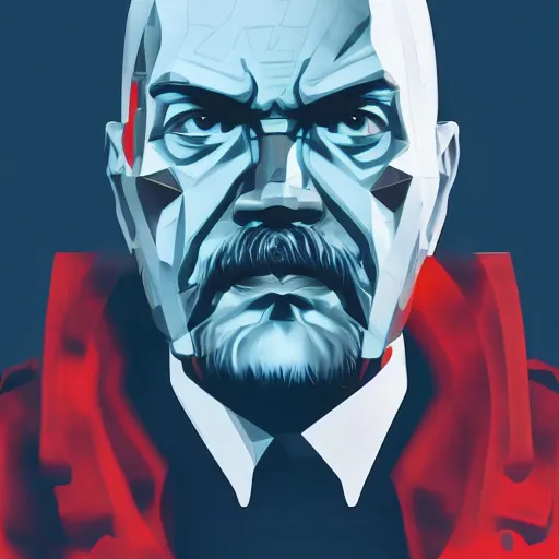 Image similar to cyberpunk vladimir lenin as the leader of a futuristic communist society, cybernetics, sharp lines, digital, artstation, colored in