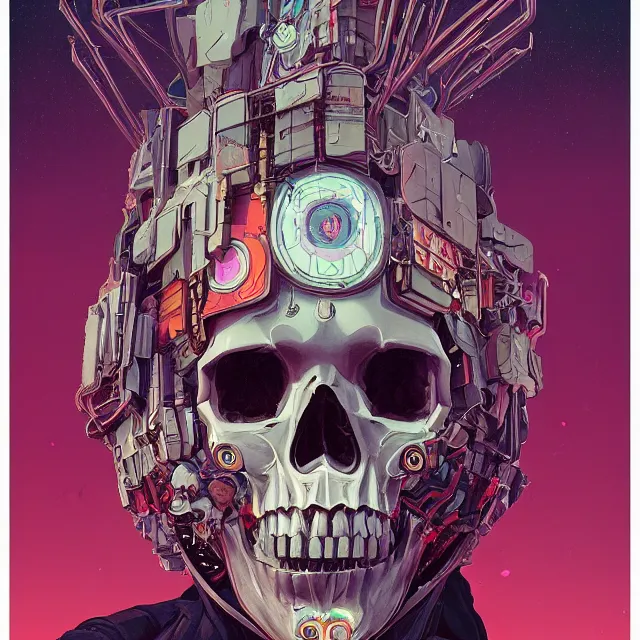 Prompt: a beautiful portrait painting of a ( ( cyberpunk ) ) skull by simon stalenhag and pascal blanche! and alphonse mucha! and nekro!!. in style of digital art. colorful comic, film noirs!, symmetry, hyper detailed. octane render. trending on artstation