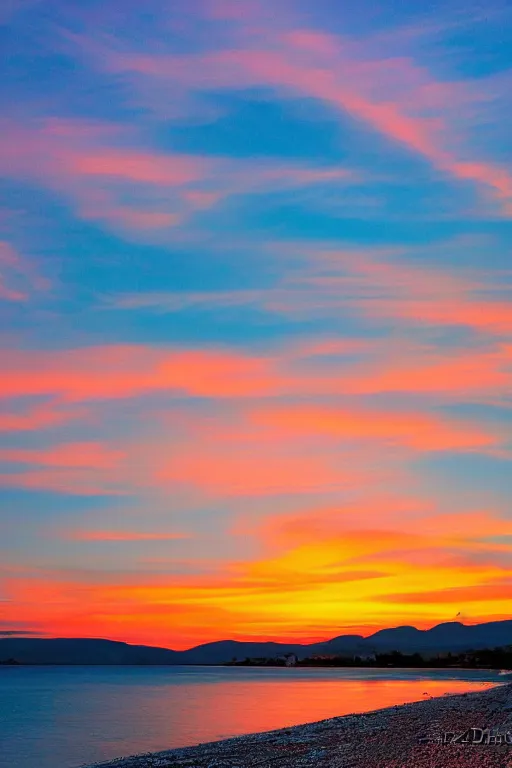 Prompt: colourful sunset at the end of a long highway by zack doehler