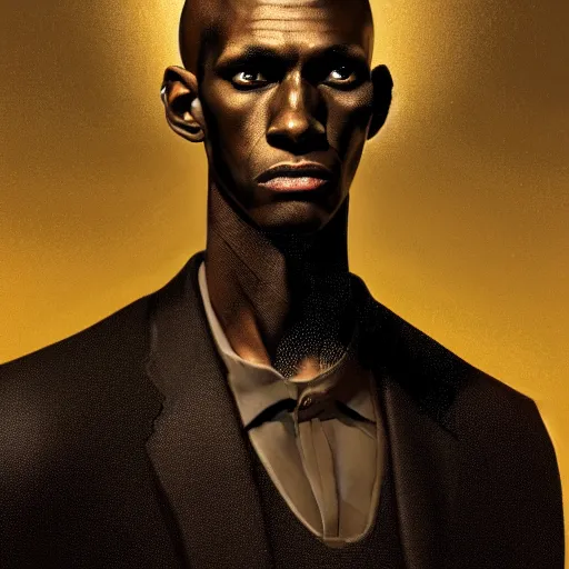 Prompt: portrait of a slender black man with angry face. Epic fantasy. beautiful. hyperrealism. symetric face cinematic top lighting, insanely detailed and intricate, face by wlop, Charlie Bowater, golden ratio, symmetric matte painting, cinematic, trending on artstation, deviantart and cgsociety, 8k, high resolution.
