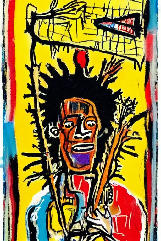 Prompt: Basquiat tarot card Ace of Wands