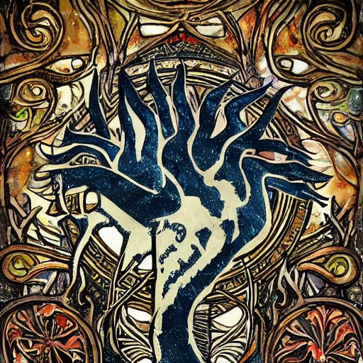 Prompt: art nouveau style of game of thrones winter is coming by jackson pollock in the style of the video dune contemporary realism magic realism first person view dramatic lighting